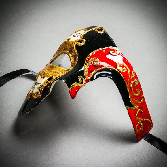 Phantom Of Opera Musical Masquerade Venetian Men Full Mask - Black Red - Picture 3 of 10